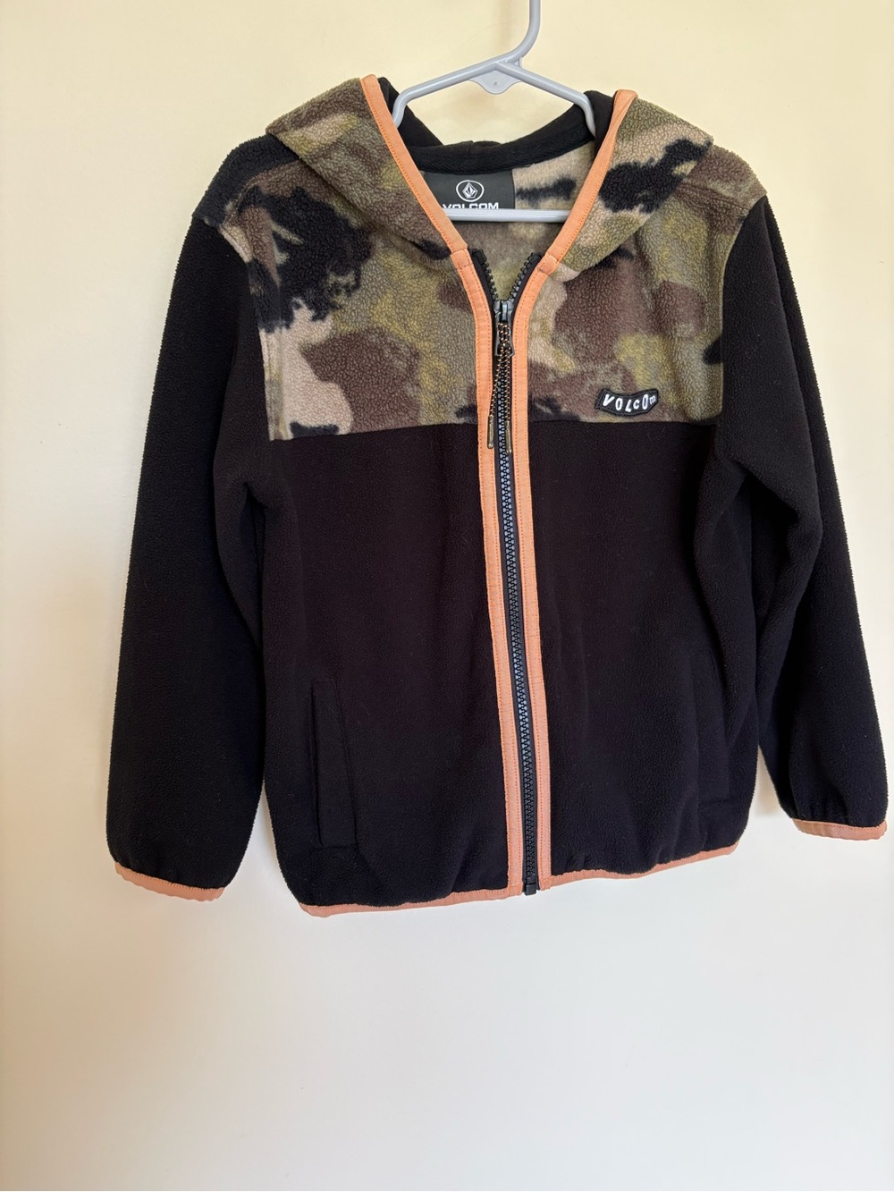 Volcom Black Fleece Hoodie with Camouflage Yoke & Orange Trim